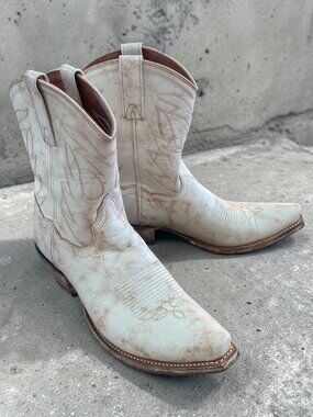 Dan Post White Distressed Leather Western Cowboy Boots 9M Coastal Cowgirl